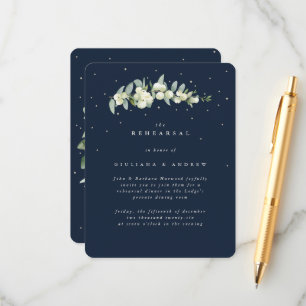 Dark Navy Snowberry+Eucalyptus Wedding Rehearsal Enclosure Card