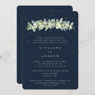Dark Navy Snowberry+Eucalyptus Wedding Rehearsal Invitation