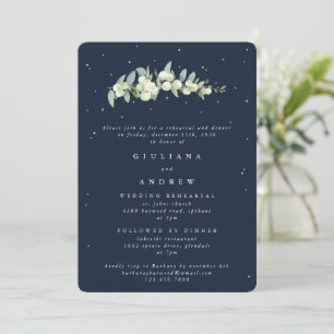Dark Navy Snowberry+Eucalyptus Wedding Rehearsal Invitation