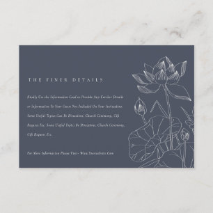 Dark Navy Waterlily Floral Sketch Wedding Details Enclosure Card