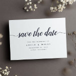 Dark Navy & White Calligraphy Save the Date Card<br><div class="desc">Simple and elegant save the date cards notify your guests of your upcoming wedding in timeless style. Crisp white cards feature "save the date" in calligraphy script lettering, with your names, wedding date and location beneath in classic navy blue serif type. Add additional information, like your wedding website, to the...</div>