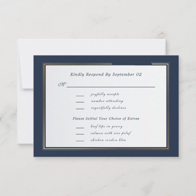 Dark Navy White Gold Script Menu Selection RSVP  (Front)