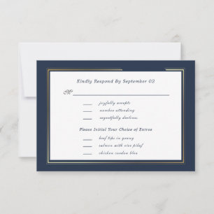 Dark Navy White Gold Script Menu Selection RSVP 