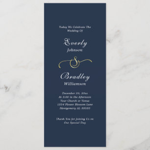 Dark Navy White Simple Script Elegant Wedding Programme