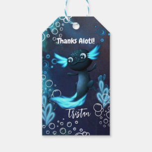 Dark Neon Axolotl Birthday Party Gift Tags