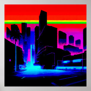 Dark Neon City 502 Retro Poster
