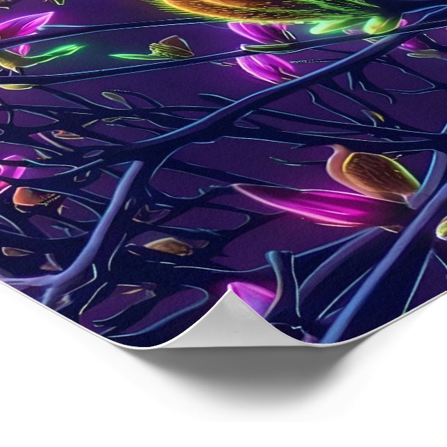 Dark Neon Magnolia Botanical Poster (Corner)