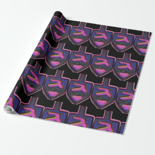 Dark neon rainbow Hanukkah dreidel Wrapping Paper