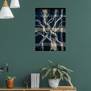Dark Neural Tree Branch Art Poster White on Blac