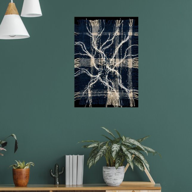 Dark Neural Tree Branch Art Poster | White on Blac (Living Room 1)