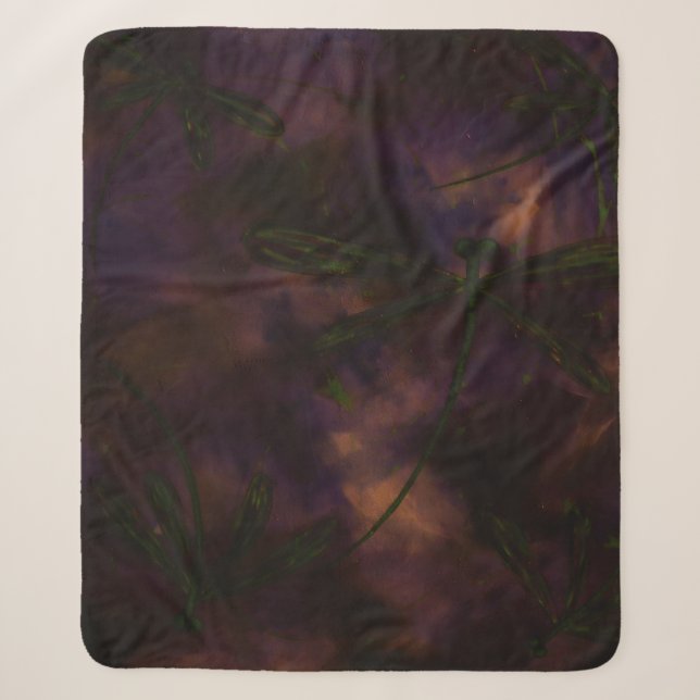 Dark Night Dragonfly Fire Sherpa Blanket (Front)