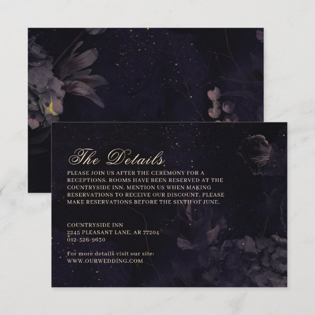 Dark Night Floral Boho Purple Gothic Wedding Enclosure Card (Front/Back)
