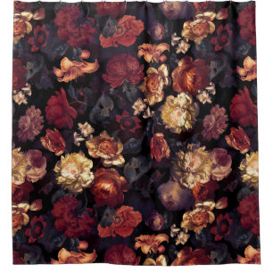 Dark Night Romanticism:  Maximalism Moody Florals Shower Curtain