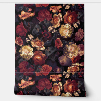 Dark Night Romanticism:  Maximalism Moody Florals Wallpaper