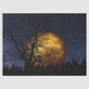 Dark Night Stars Huge Super Moon Tree People Tissue Paper