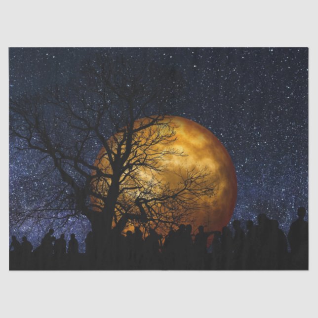 Dark Night Stars Huge Super Moon Tree People Tissue Paper (Front)