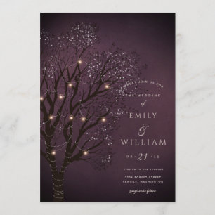 Dark Night Tree Lights Wedding Invitation Cards