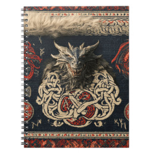 Dark Nordic Dragon and Viking Knotwork Tapestry De Notebook