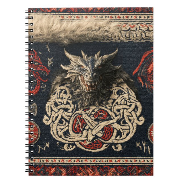 Dark Nordic Dragon and Viking Knotwork Tapestry De Notebook (Front)