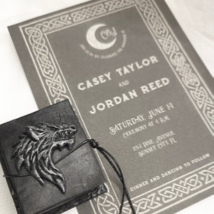 Dark Nordic Viking Moon Wedding Invitation 