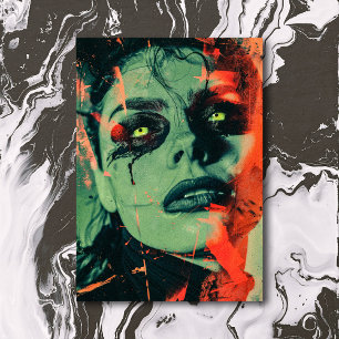 Dark Occult Gothic Devil Woman with green eyes Postcard