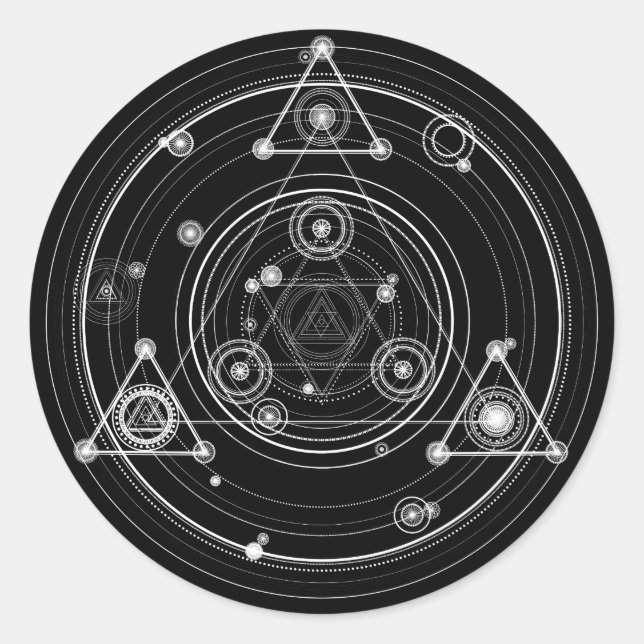 Dark occult style sacred geometry classic round sticker (Front)