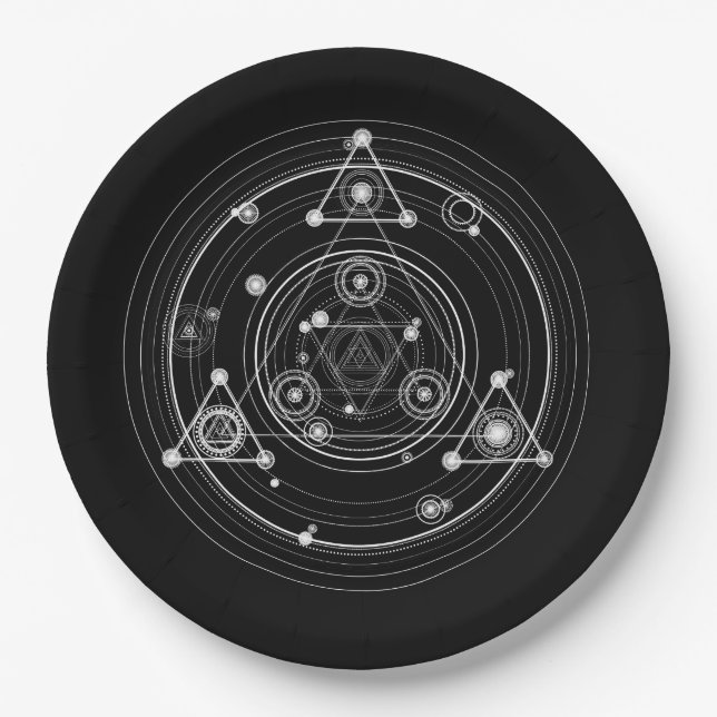 Dark occult style sacred geometry paper plate (Front)