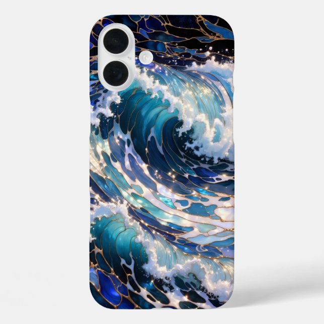 Dark Ocean Wave Aesthetic Phone Case Blue (Back)