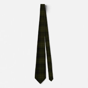 Dark Olive, Black, and Deep Green Tartan Pattern Tie