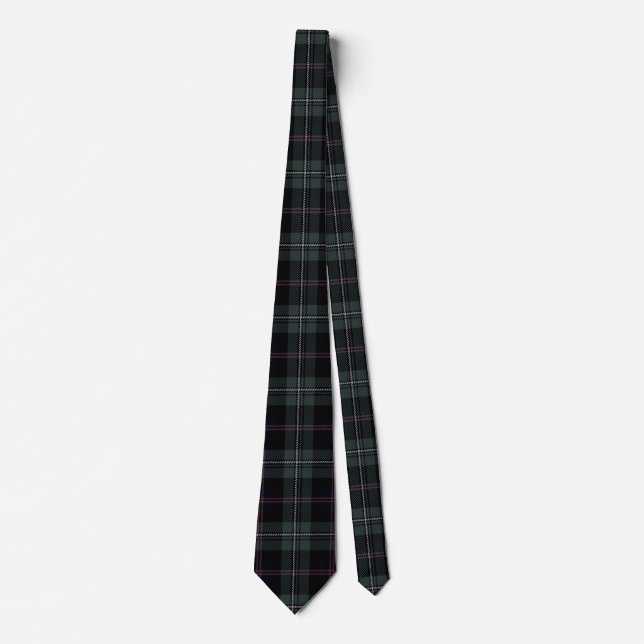 Dark Olive, Burgundy, Black Tartan Plaid Pattern Tie (Front)