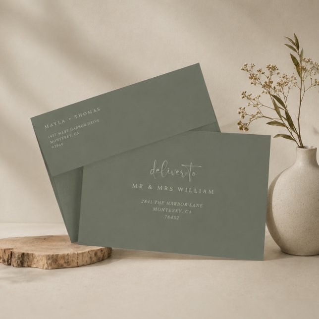 Dark Olive Elegant Return Address Wedding Envelope (Creator Uploaded)