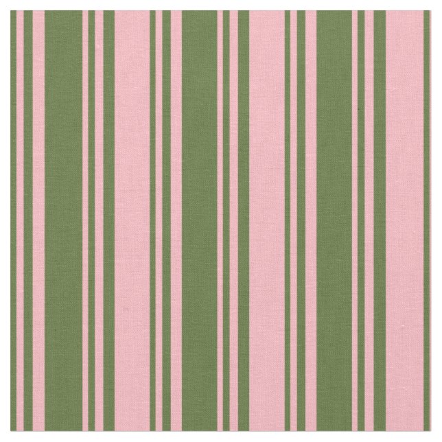 Dark Olive Green and Light Pink Coloured Lines Fabric (Close Up)