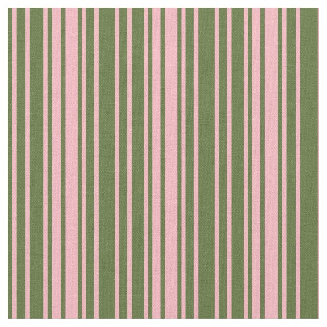 Dark Olive Green and Light Pink Stripes Fabric (Close Up)