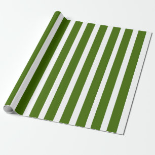 Dark Olive Green and White Classic Vertical Stripe Wrapping Paper