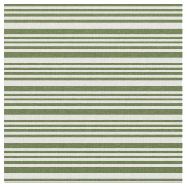 Dark Olive Green and White Coloured Stripes Fabric (Close Up)