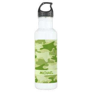 Dark Olive Green Camo Camouflage Personalised Name 710 Ml Water Bottle