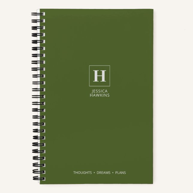 Dark Olive Green Classic Monogram Notebook (Front)