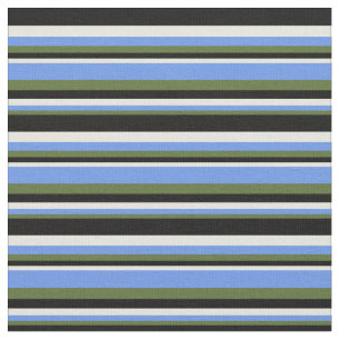 Dark Olive Green, Cornflower Blue, Beige & Black Fabric