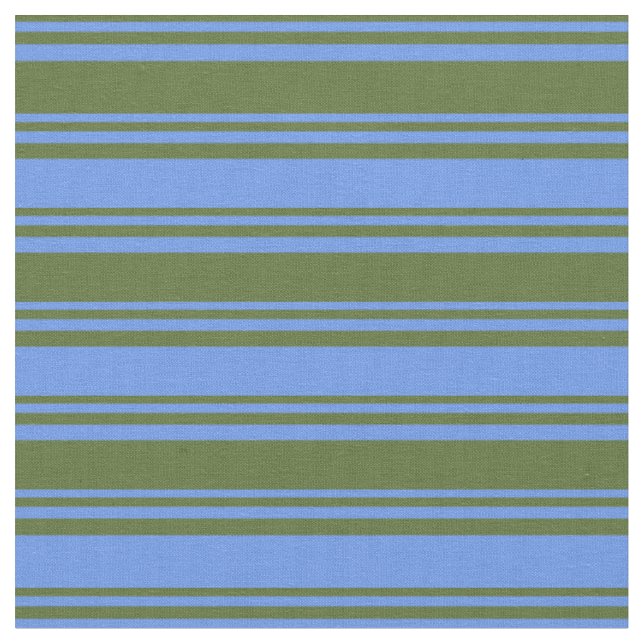 Dark Olive Green & Cornflower Blue Coloured Lines Fabric (Close Up)