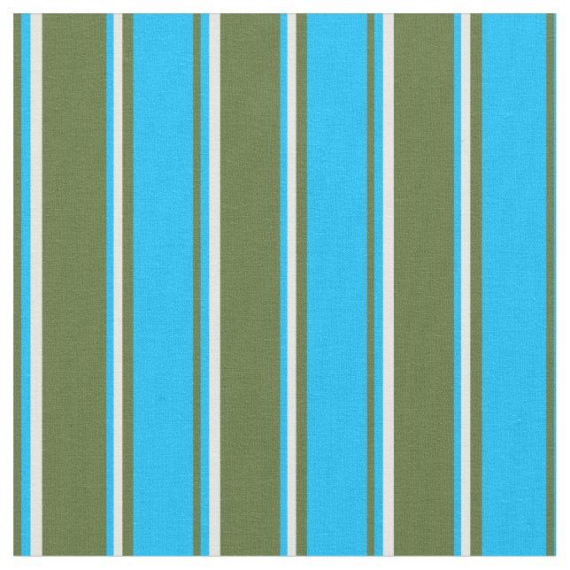 Dark Olive Green, Deep Sky Blue & Mint Cream Fabric (Close Up)