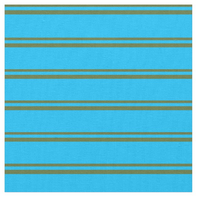 Dark Olive Green & Deep Sky Blue Stripes Fabric (Close Up)