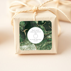 Dark Olive Green Emerald Gemstone Wedding Square Sticker