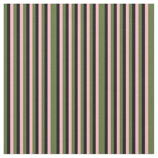 Dark Olive Green Light Pink Black Stripes Fabric