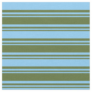 Dark Olive Green & Light Sky Blue Coloured Stripes Fabric