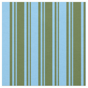 Dark Olive Green & Light Sky Blue Stripes Fabric