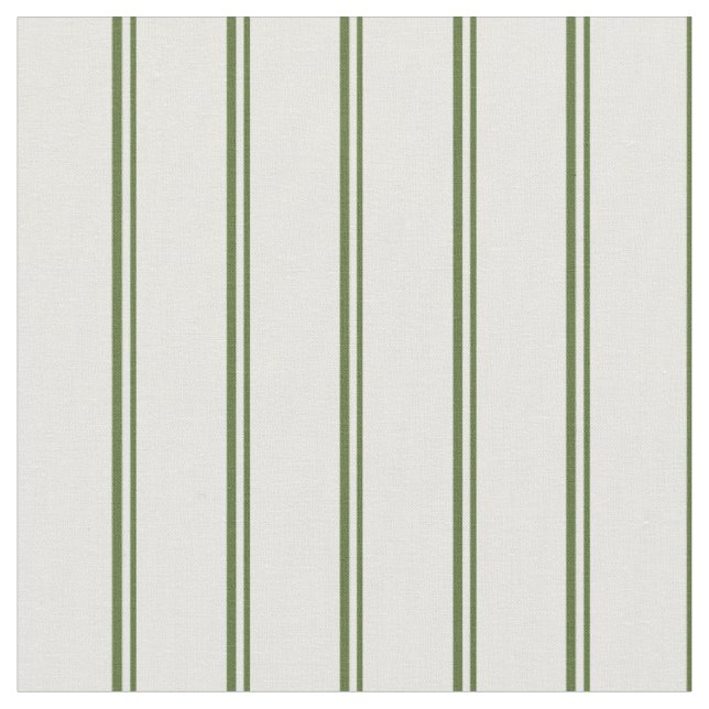 Dark Olive Green & Mint Cream Coloured Lines Fabric (Close Up)