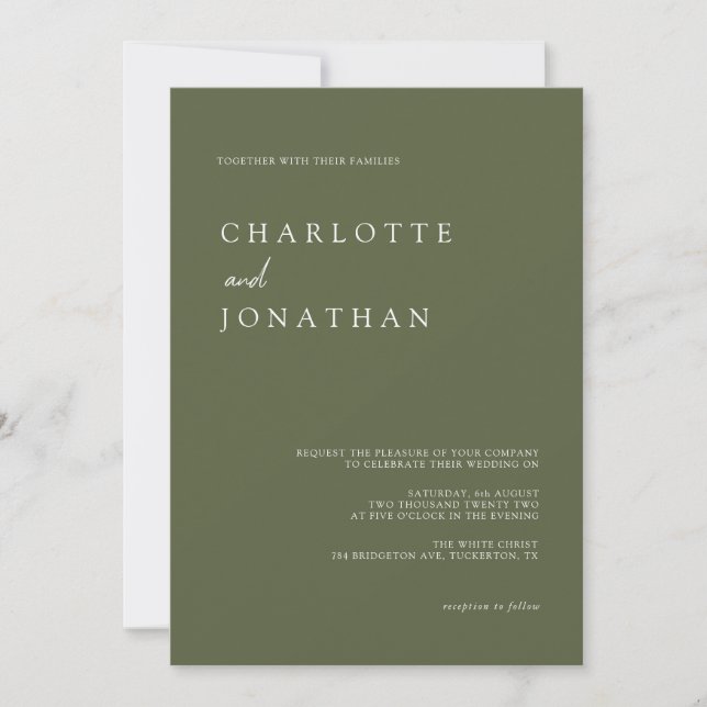 Dark Olive Green Modern Elegant Wedding Invitation (Front)
