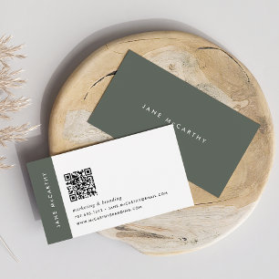 Dark Olive Green   Modern Minimalist QR Code Business Card