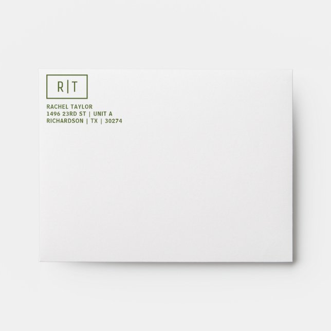 Dark Olive Green Monogram Return Address Envelope (Front)