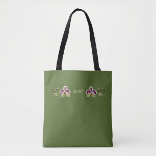 Dark Olive Green Orchids All-Over-Print Tote